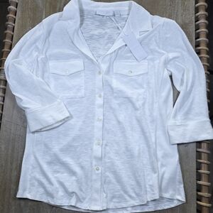 THE WHITE COMPANY Half-Placket Regular-Fit Cotton Shirt Size 12  3/4 Cuff Sleeve